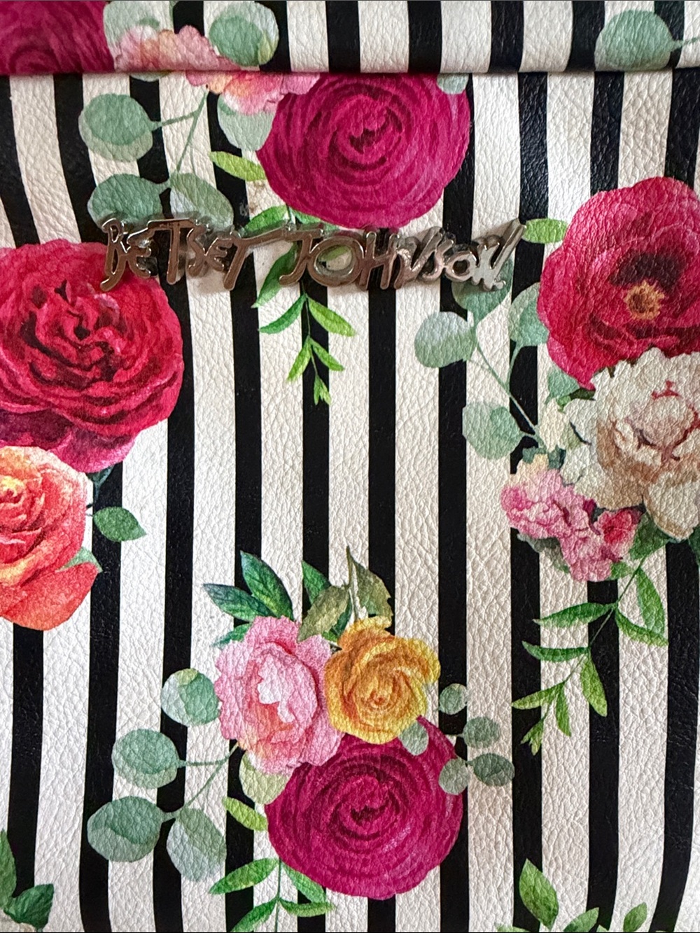 Betsey Johnson Black & White Striped Floral Wristlet Cosmetic Pouch - Picture 7 of 7